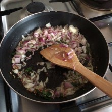 Add onion to the pan and saute them well.