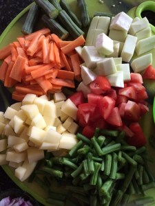 Check the chopped veggies for how to cut them for cooking them all evenly.