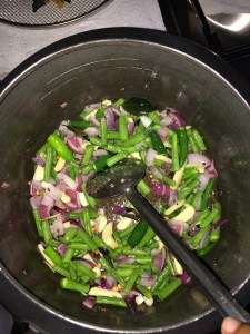 After sauteing a while add beans.