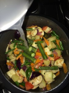 Add that water to the vegetables.