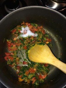 Add salt and cook until the tomatoes become mushy.