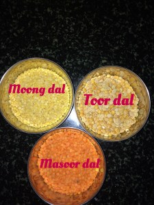 Take three Dal's(Moong dal, Toor dal & Masoor dal) in equal portions. 
