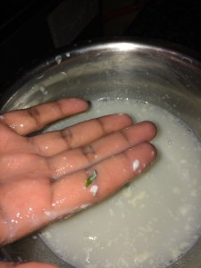 Wet your hand again in the water.