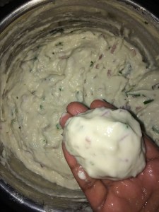 Take a small ball of the batter.