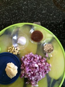 Chop the onion, chili and get everything ready. Take 2 tbsp of cooked moong dal.