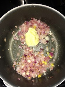 After the onion gets cooked addthe cooked moong dal.