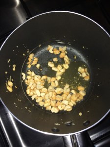 Roast the cashews until golden brown.