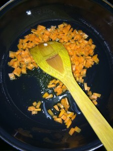 Add chopped carrot and saute for a while.