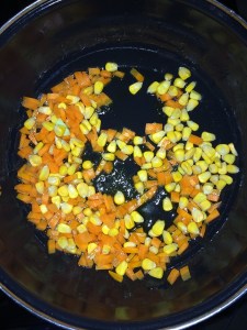 Now add the fresh or frozen corn kernels and stir it for a while.