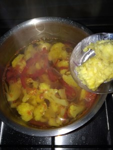 Add the cooked moong dal at this stage. Mix everything and adjust salt if needed.