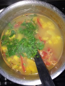 Add a lavish amount of chopped coriander leaves. Switch off the stove.