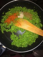 After that add the Jeera pdr., red chili pdr. and amchur pdr. Add salt if required.