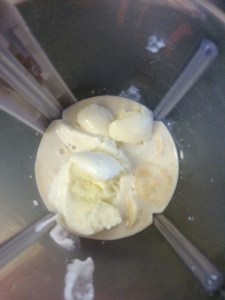 Add the vanilla extract, milk and icecream to it.