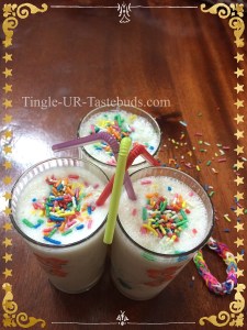 Enjoy the milkshake with some added rainbow vermicelli.