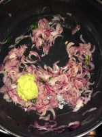 After that add ginger garlic paste and saute till the raw smell goes.