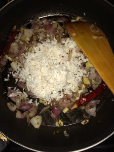 Then add the grated fresh coconut.