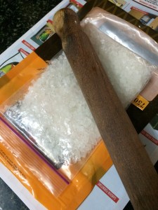 Pound the kalkandu as small as possible.