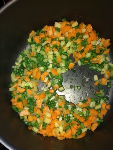 Add the chopped beans, carrot and potato to it.