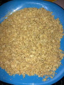 For a change take crushed corn flakes instead of bread crumbs. I took Wheat flakes.
