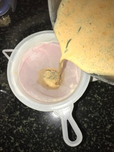 Line a strainer on the cup and strain the tea.