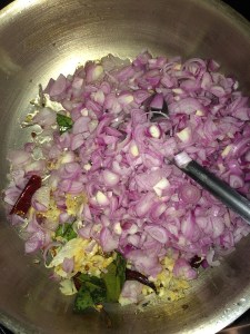 After that add the chopped shallots.